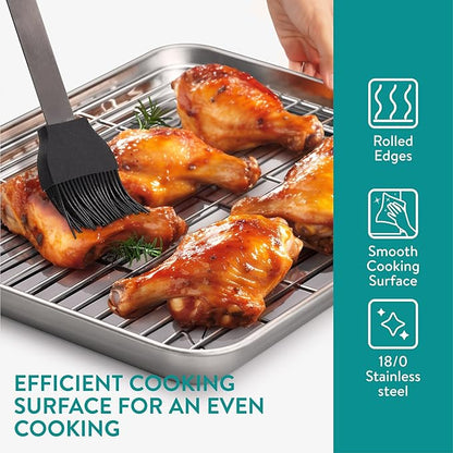 Navaris Baking Sheet Set - 2 Quarter Sheet Pans and Rack 12.2" x 9.6" x 1" (31 x 24.5 x 2.5cm) - 1 Half Sheet Tray and Rack 15.7" x 11.8" x 1" (40 x 30 x 2.5cm)