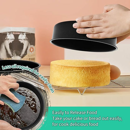 P&P CHEF 8 Inch Cake Pan Set of 3, Non-Stick Round Cake Pans Tins for Tier Smash Cakes, Baking Pans Set & Essential Bakeware, Stainless Steel Core & Leak-Proof