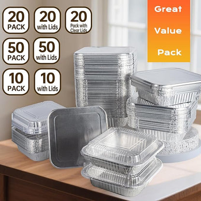 Aluminum Pans 8x8-10 Pack Disposable Foil Pans, Heavy Duty Aluminum Roasting Trays for Baking, Cooking, Heating, Storing, Prepping Food