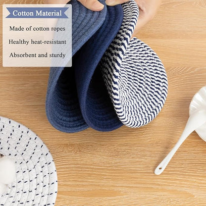 SHACOS 10 Inches Trivets for Hot Dishes, 4 Pieces Cotton Trivets Mats for Kitchen, Hot Pads for Countertops and Table, Heat-Resistant Pot Holders for Hot Pots and Pans(Blue, 4pcs)