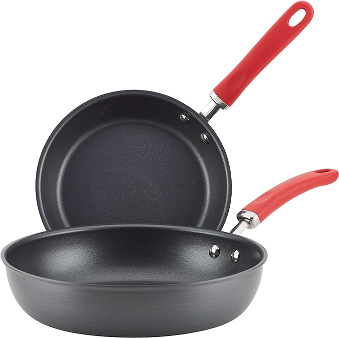 Rachael Ray Create Delicious Deep Hard Anodized Nonstick Frying Pan Set / Skillet Set - 9.5 Inch and 11.75 Inch, Gray