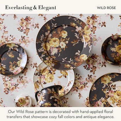 MACKENZIE-CHILDS Enamel Serving Platter, Decorative Serving Platter for Food, 16 Inches, Wild Rose Brown
