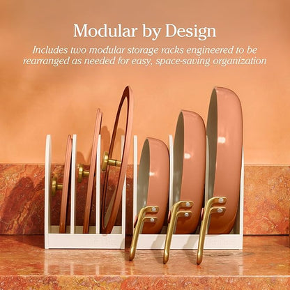 Our Place 8-Piece Essentials Complete Cookware Set - Ceramic Fry Pan Trio & Modular Rack Storage | Nontoxic Thermakind™ Nonstick, Oven Safe up to 450°F & Compatible with All Cooktops | Terracotta