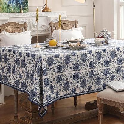 patdrea Designer Vintage Blue Rectangle Tablecloth,Linen Anti-Wrinkle Paisley Pattern Farmhouse Table Cloth,Decor Table Cover Cloth for Kitchen Dining,Christmas,Thanksgiving,63"x87"-Lantang a