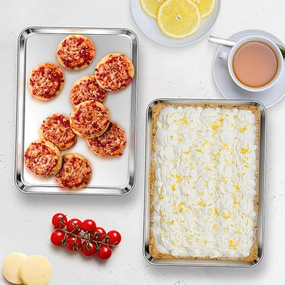 Homikit 2 Pack Baking Sheet, 9 x 7 Inches Stainless Steel Cookie Tray Set for Cooking Toasting, Mini Metal Cookie Toaster Oven Baking Pan Non Stick, Rustproof & Mirror Finish, Dishwasher Safe