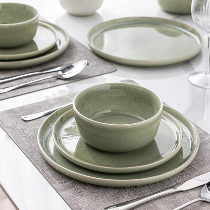 AmorArc Stoneware Dinnerware Sets,Round Reactive Glaze Ceramic Plates and Bowls Sets,Highly Scrath Resistant | Dishwasher & Microwave Safe,Service for 8 Dishes Set (24pc)
