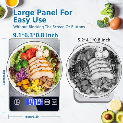 Food Scale, 33lb Digital Kitchen Scale Weight Grams and oz for Cooking Baking, 1g/0.1oz Precise Graduation, Stainless Steel and Tempered Glass