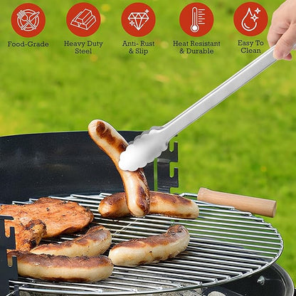 Grill Tongs - 17 Inch Extra Long BBQ Tongs, Heat Resistant Stainless Steel Kitchen Tong, Heavy Duty Metal Locking Tong for Cooking, Grilling, BBQ/Barbecue, Food (17 inch)