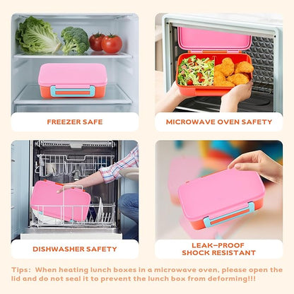 Lunch Box for Kids With 8oz Soup Thermo, Leak-proof Lunch Container with 2 Compartments, Thermo Food Jar Food Containers for Back to School Girls Boys (Pink)