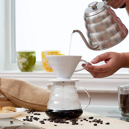 Pour Over Coffee Dripper - Ceramic Slow Brewing Accessories for Home, Cafe, Restaurants - Easy Manual Brew Maker Gift - Strong Flavor Brewer - V01 Paper Cone Filters - Red, 1 Cup