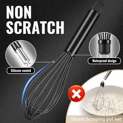 Maxjoy Silicone Whisk with Stainless Steel Wires - Balloon Egg Beater for Whisking, Stirring & Frothing, Heat Resistant Non Scratch 11 Inch Black
