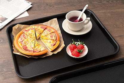 Rectangular Plastic Serving Trays,Fast Food Serving Cafeteria Trays,17"X13",Set of 6 (Black)