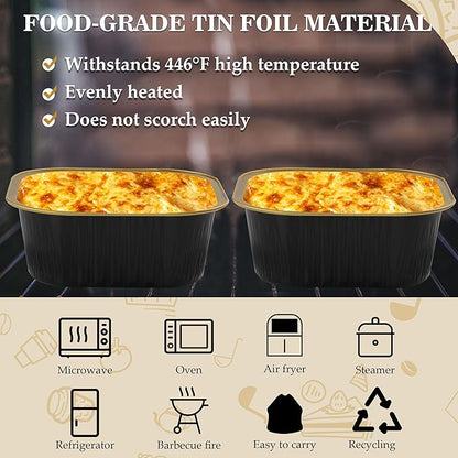 Foil Baking Cups, 30pcs 10oz Mini Cake Pans With Lids Cake Cups Aluminum Pans Disposable Ramekins With Lids Mini Cake Pans, Black Gold, HG01AP300BKX30