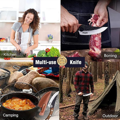 Huusk Viking Japanese Meat Cleaver, Forged Boning Knife With Sheath, High Carbon Steel Japan Butcher Fillet for Kitchen, Camping
