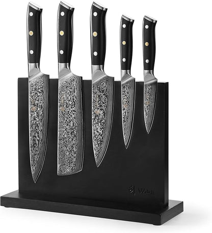 Wakoli Knife Block Sets – 5-Piece Professional Damascus Kitchen Knife Set with Magnetic Block | G10 Handles & VG10 Core | Gift Box (Elite Cuisine)