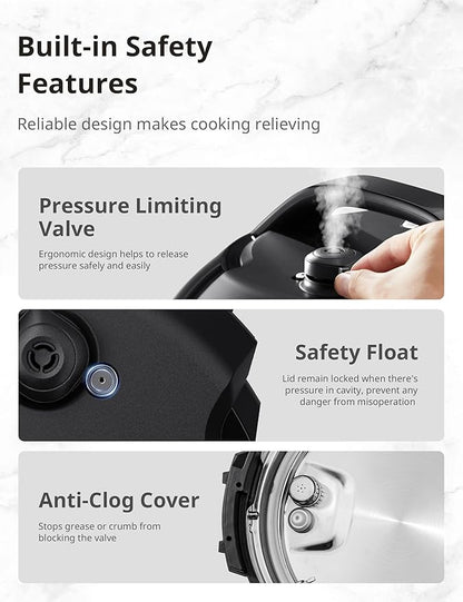 COMFEE’ 9-in-1 Electric Pressure Cooker, 14 Presets Instant Multi Slow Cooker Olla de Presion Non-Stick Pot Rice , Yogurt Maker, Sauté Steamer, Black , 6 Quarts
