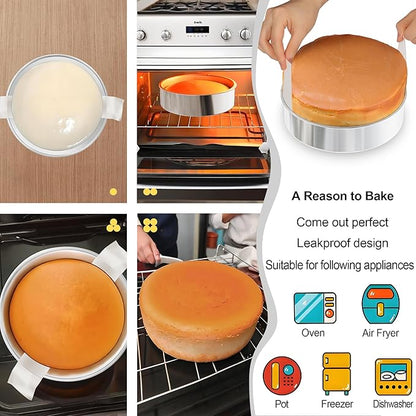 8 Inch Round Cake Pans Set of 3, Nonstick Stainless Steel Baking Pans Set with 100PCS Parchment Papers, Durable Birthday Christmas Circle Layer Cake Pans, Cake Pans Sets for Baking, Dishwasher Safe