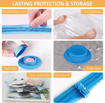 22 Pack Vacuum Storage Bags with Portable Electric Pump, Vacuum Seal Space Saver Bags for Clothing, Pillows, Blanket, Bedding, Comforters