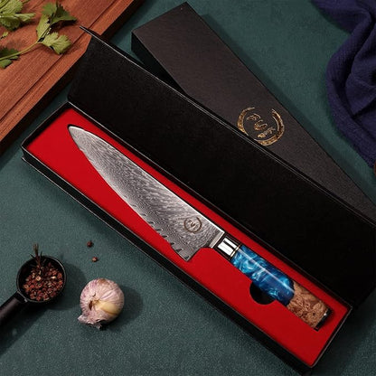 Chef Knife 8 inch, Damascus Chef Knife Japanese VG10 Core Steel with 66-Layers High Carbon Professional Sharp Chefs Knife 8" Blade Ergonomic Beautiful Blue Resin Handle Gift Boxed