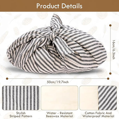 yeload 2 Pack Beeswax Bread Bags, Striped Linen Bento Bags, 14" Cotton Loaf Bag, Reusable Organic Food Storage, Sourdough Bag, Rustic Farmhouse Azuma Bukuro Origami Wrap for Baked Gifts (Beige, 2)