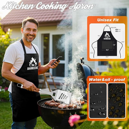 ROMANTICIST 26pcs Stainless Steel Grill Tool Set, Heavy Duty BBQ Grilling Accessories Gifts for Men Dad, Non-Slip Grill Utensils Kit with Apron, Thermometer, Mats in Aluminum Case for Christmas Brown