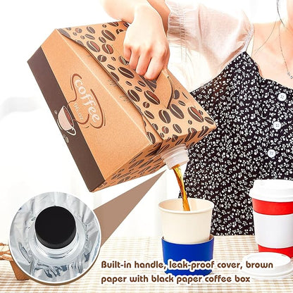 Dandat 10 Pack Disposable Coffee Dispenser Box 96 oz - Thick Hardboard Insulated Coffee to Go Container with Handle & Lids, Hot Cold Bulk Beverage Dispenser for Parties, Catering, Take Out