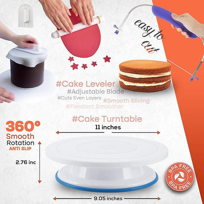 RFAQK 230PCs Cake Decorating Supplies Kit, Cake Decorating Set with Cake Turntable, Piping Bags and Tips, Modeling Tools, Cookie Plunger Cutters, Icing Smoother & Other Accessories for Cake Decoration