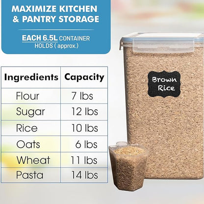 WHITE FEATHER SUPPLIES 2 PC [6.5L / 220 Oz] Large Flour Sugar Storage Containers - Leak Proof, BPA Free, Clear Plastic Food Storage Containers with Lids Airtight - Bulk Storage for Kitchen and Pantry
