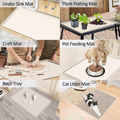 Silicone Coffee Maker Mat with Lip, 19.7'' x 15'' Heavy Duty Coffee Maker Mat for Countertops, Coffee Tray Fit Under Coffee Machine Appliance Automatic Machines Espresso Accessory, Cream White