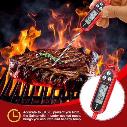 6 Pcs Meat Thermometer Food Thermometer with Probe Water Liquid Instant Read Digital Thermometer Cooking Thermometer Supplies BBQ Kitchen Thermometer for Cooking Milk Yogurt (Red)