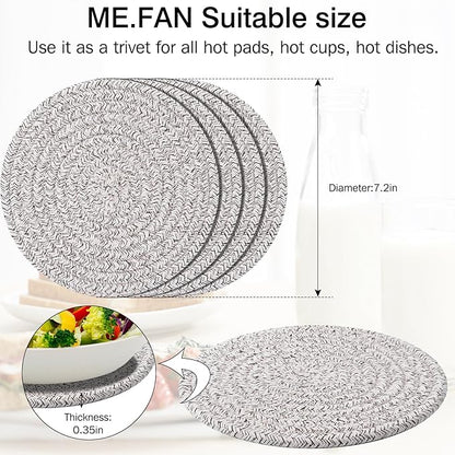ME.FAN 7 Inch Trivets/Potholders 4 Set Cotton Thread Weave Trivets for Pots and Pans - Large Coasters/Hot Pads to Protect Desktop & Countertop - Mix Light Coffee