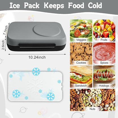 Bento Box for Kids,Kids Bento Lunch Box with Built-in Ice Pack for School,3 Compartments Leak Proof Lunch Container with Utensils for Girl Boy;BPA Free,Microwave & Dishwasher Safe, 44oz(Black)