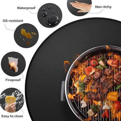 36" Heavy-Duty Fire Pit Mat for Solo Stove Bonfire: Round Fireproof Under Grill Mat Heat Insulated Indoor Fireplace Pad Protector for Decks, Patios, Grass, BBQ Smoker, Reusable Oil-Proof & Waterproof