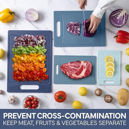 COOK WITH COLOR Non-Slip Cutting Board Set – Kitchen Essentials with Easy Grip Handle for Meat, Veggies, and Fruits, 4 Cutting Boards, Blue-New