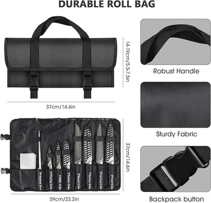 12PCS Portable Knife Set,High Carbon Stainless Steel Professional Kitchen Knife Set,Knife Sharpener With Knife Roll Bag,Suitable for Outdoor Travel,Camping,Barbecue