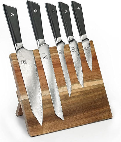 Mercer Culinary Premium Grade Super Steel 6-Piece Knife Set with Magnetic Acacia Stand, G10 Handles