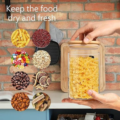 1.2 Qt Square Glass Storage Containers with Lids, glass jar with airtight lid, Glass Canister for Pantry Cookie Flour Cereal Rice Sugar Tea Coffee Beans Spice (Square-4Pack)