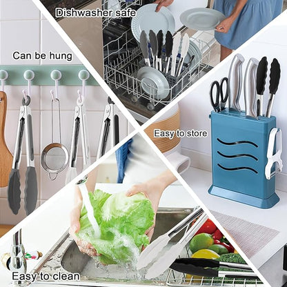 6 PCS Silicone Tongs,Cooking Tongs with Silicone Tips,7 Inch Stainless Steel Silicone Kitchen Tongs,Heat Resistant Non-Stick,for Cooking Grilling Salad,BBQ Tongs with Locking