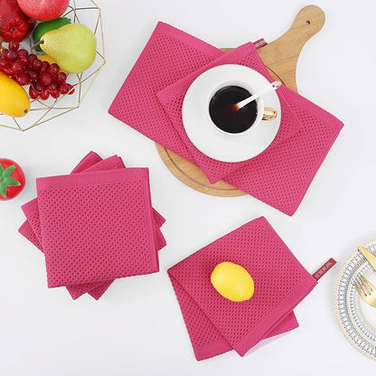 Homaxy 100% Cotton Waffle Weave Kitchen Dish Cloths, Ultra Soft Absorbent Quick Drying Dish Towels, 12 x 12 Inches, 8-Pack, Hot Pink