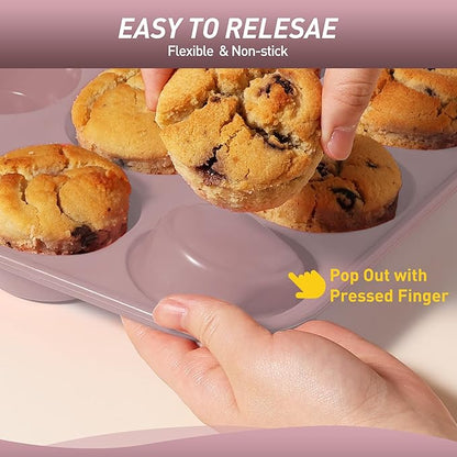 2 Pack 12 Cups Muffin Pan with Metal Reinforced Frame Regular Size Silicone Molds Cupcake Cake Baking Pans Cookie Baking Chocoflan Cupcake Mold Silicone Egg Bite Molds Baking Items Stuff