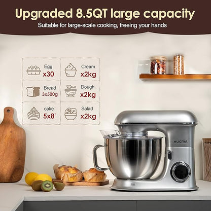 Aucma Stand Mixer,8.5QT 900W Kitchen Mixer, Large Capacity Kitchen Electric Mixers with Dough Hook, Wire Whip & Beater