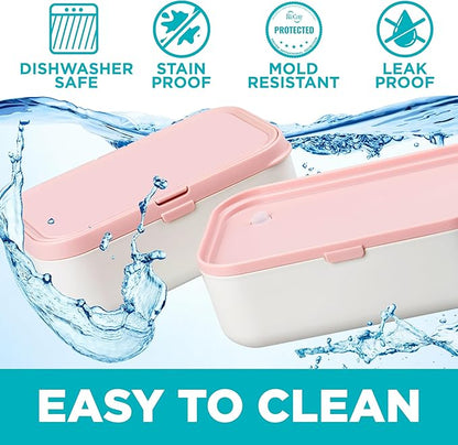 Double Premium Bento Box Adult, 67 fl oz BPA-Free - Dusty Pink Stackable Lunch Box with Leak-Proof Lids & Dividers, Perfect for Meal Prep, Lunches & Portion Control