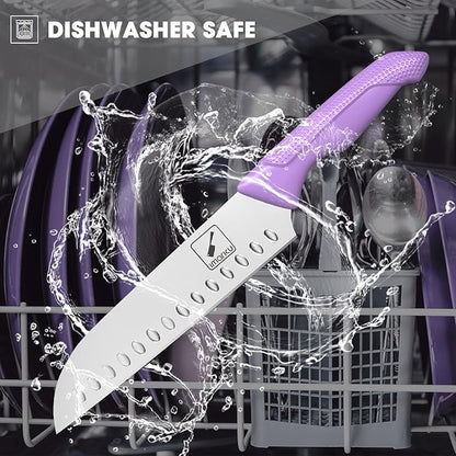 imarku® Kitchen Knife Set, Sharp Knives Set with Built-in Sharpener, Stainless Steel Block Knife Set and Non-Slip Ergonomic Handle, Dishwasher Safe, 14 PCS Professional Knife Set for Gift, Lavender