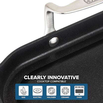 Viking Non Stick Double Burner Griddle, Hard Anodized Nonstick Kitchen Cookware Grill Pan with Handles, Oven Safe, Works on Electronic, Ceramic, and Gas Stove Tops, 19 x 11 Inch