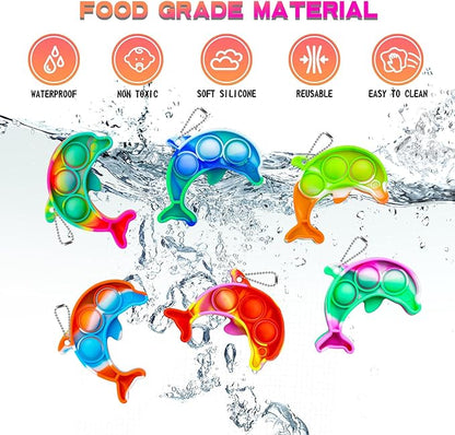 Pop Fidget Toys Bulk Its Kids Party Favors 30 PCS Cute Dolphin Mini Pop Keychain It Sensory Fidget Toy Pack Fidgets for Classroom Prizes for Kids Students Carnival Prizes Birthday Goodie Bag Stuffers