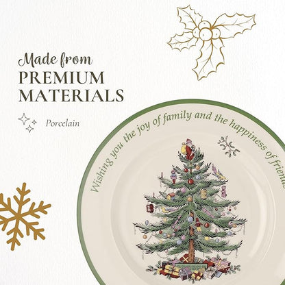 Spode Christmas Tree Sentiment Plate, 10.5-Inch Porcelain Dinner & Appetizer Dish, Holiday-Themed Serving Plate, Microwave & Dishwasher Safe, Festive Collectible Seasonal Dining