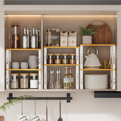 Kitchen Cabinet Organization Shelf，Set of 2 Height Adjustable Storage Racks，Stackable，Expandable，Countertop Shelves Organizer，Pantry Shelving(1PACK/Large/White)