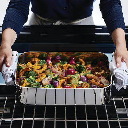 KitchenAid 5-Ply Clad Stainless Steel Roasting Pan/Roaster with Removable Rack, 15 Inch x 11.5 Inch - Polished Stainless Steel