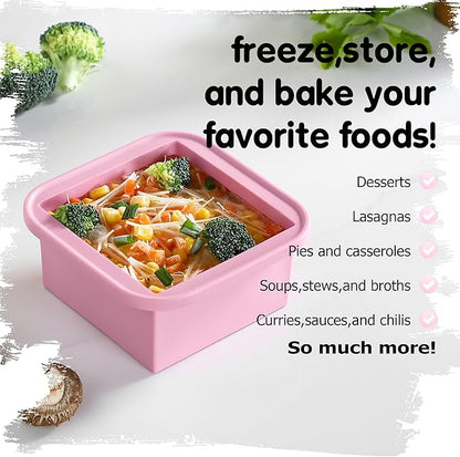 2-Cup Silicone Freezer Trays with Lids – Perfect for Meal Prep, Portion Control, and Easy Freezing-Meal Prep Container Molds for Soup,Leftovers (Cotton Candy, 2 Pack)