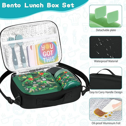 Bento Lunch Box for Kids with 12oz Soup Thermo Leak-Proof Lunch Food Container with 5 Compartment Thermo Hot Food Jar and Insulated Lunch Bag for Kid Toddler Girls Boys to School